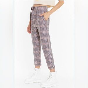 Nasty Gal Plaid Paper Bag Waist Pants with  Belt High Rise Casual Pants  Size 4